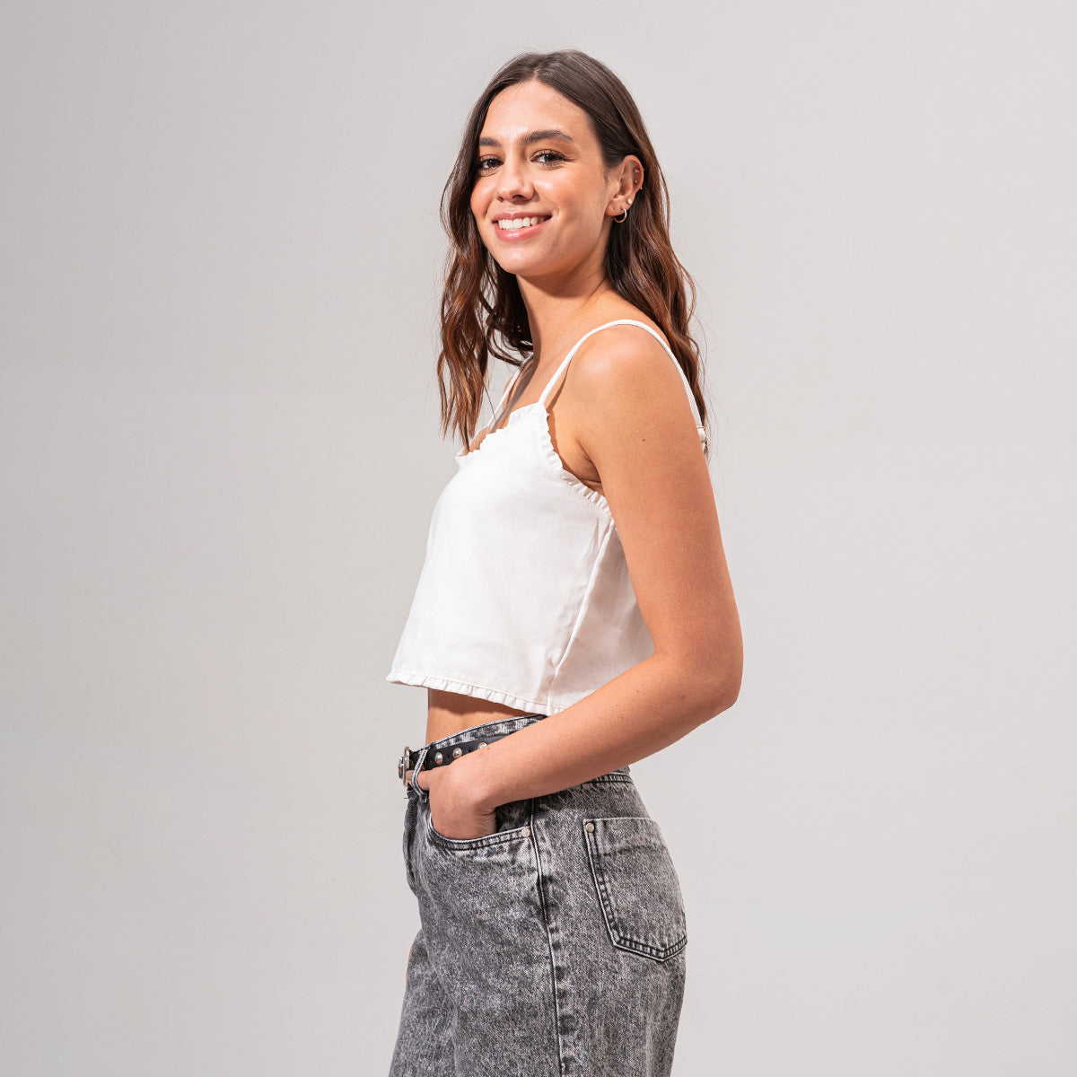 BLUSA SEMI AMPLIA TIRAS TRANQUI