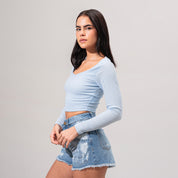 BLUSA AJUSTADA CORTA MANGA LARGA PANAMEÑ