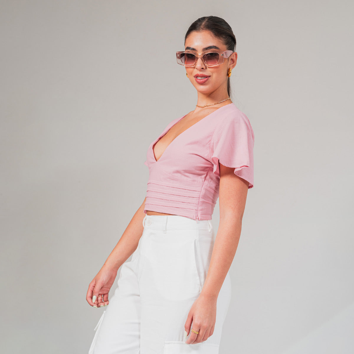 BLUSA SEMI AMPLIA MANGA CORTA ROZE