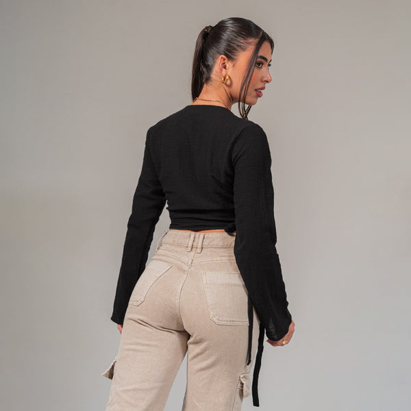 BLUSA SEMI AMPLIA MANGA LARGA MOJATE