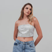 BLUSA AJUSTADA CORTA STRAPLESS DESTELLA