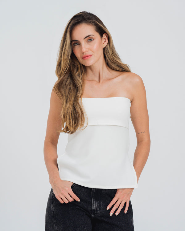 BLUSA AJUSTADA LARGA STRAPLESS ESTRAS