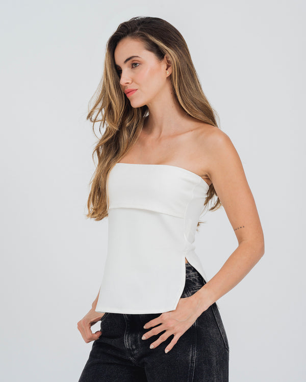 BLUSA AJUSTADA LARGA STRAPLESS ESTRAS