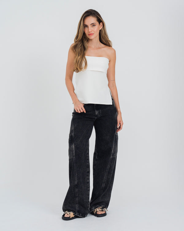 BLUSA AJUSTADA LARGA STRAPLESS ESTRAS