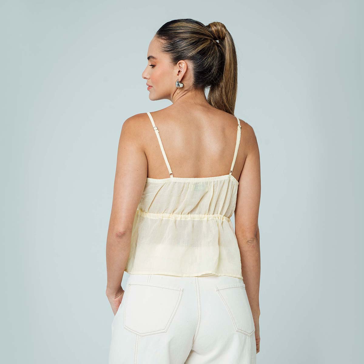 BLUSA SEMI AMPLIA TIRAS BRAN