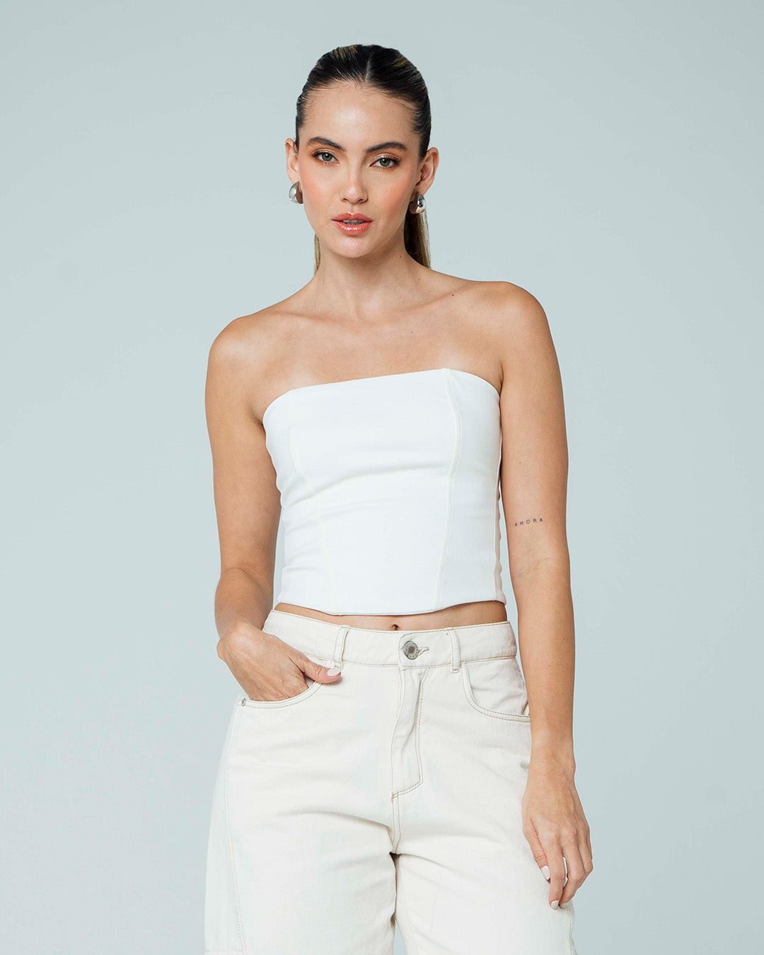 BLUSA AJUSTADA LARGO MEDIO STRAPLESS NAR