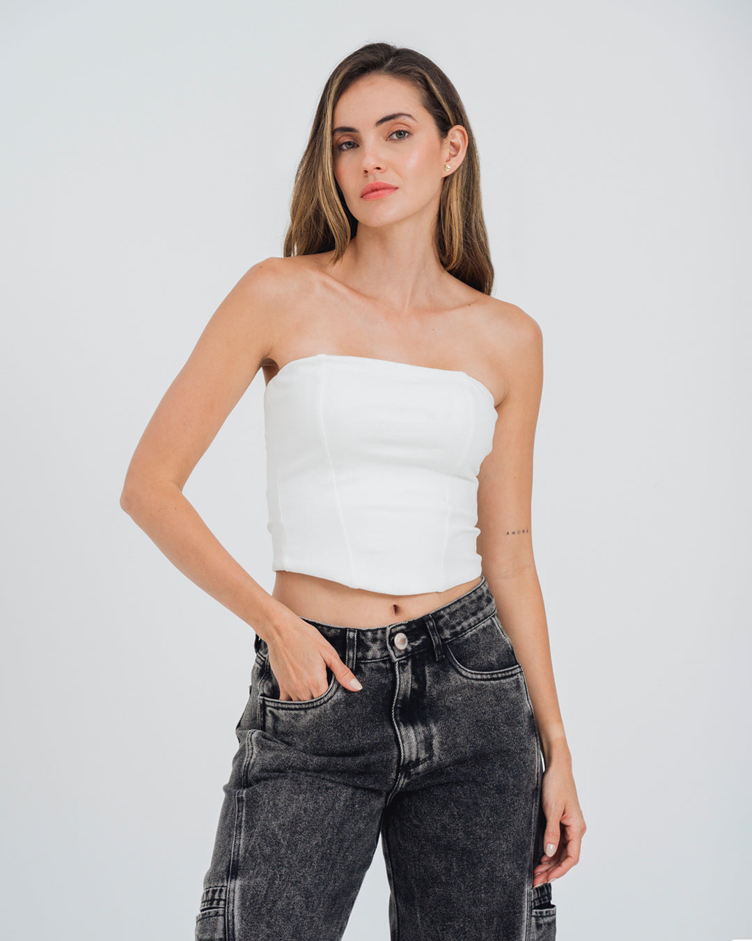BLUSA AJUSTADA LARGO MEDIO STRAPLESS NAR