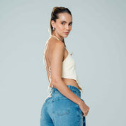 BLUSA AJUSTADA LARGO MEDIO CUELLO HALTER