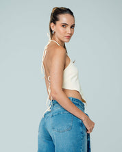 BLUSA AJUSTADA LARGO MEDIO CUELLO HALTER