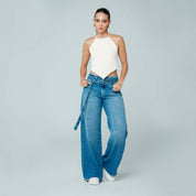 BLUSA AJUSTADA LARGO MEDIO CUELLO HALTER