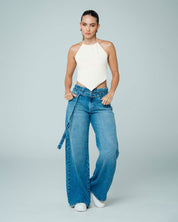 BLUSA AJUSTADA LARGO MEDIO CUELLO HALTER