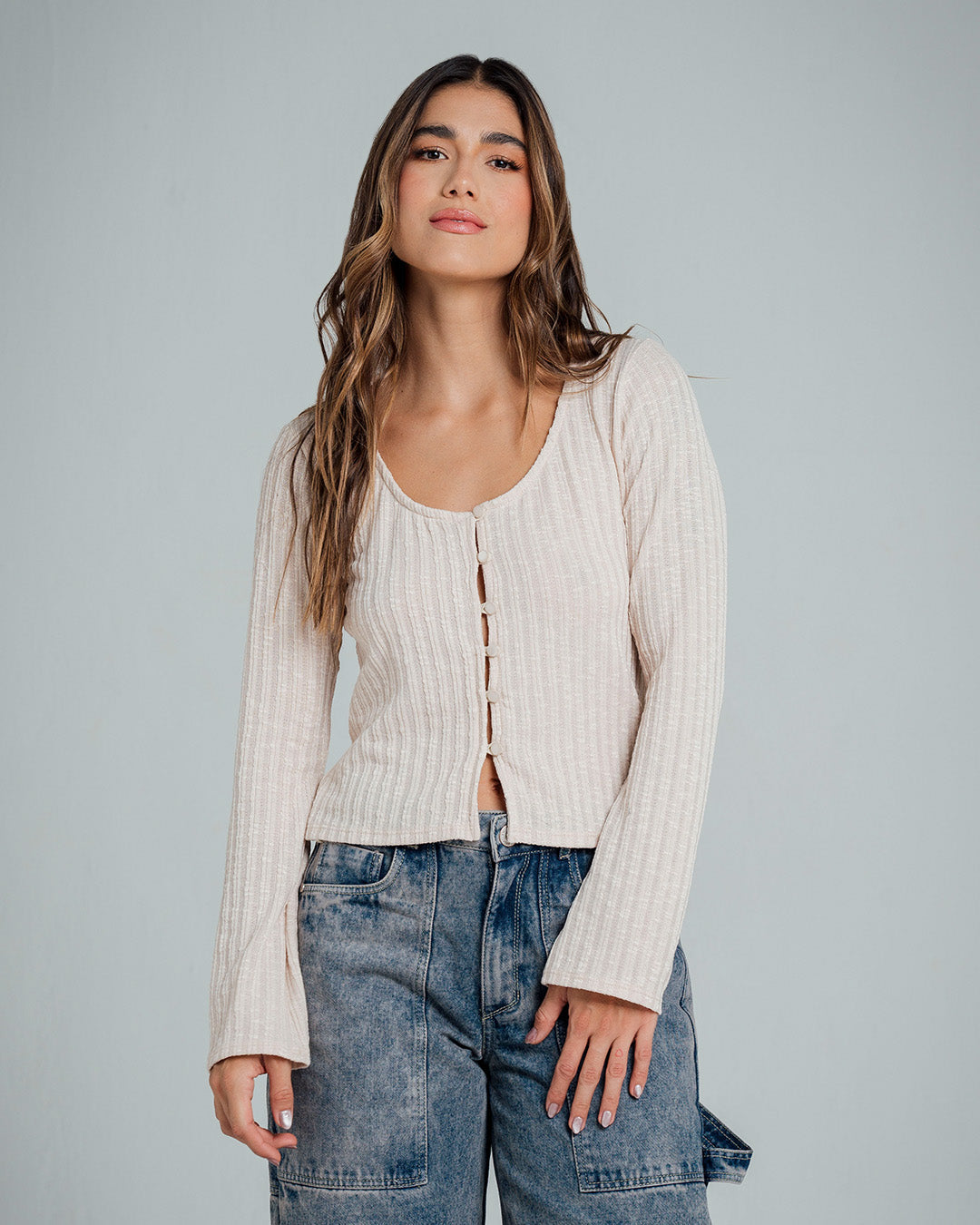 BLUSA SEMI AMPLIA LARGO MEDIO MANGA LARG