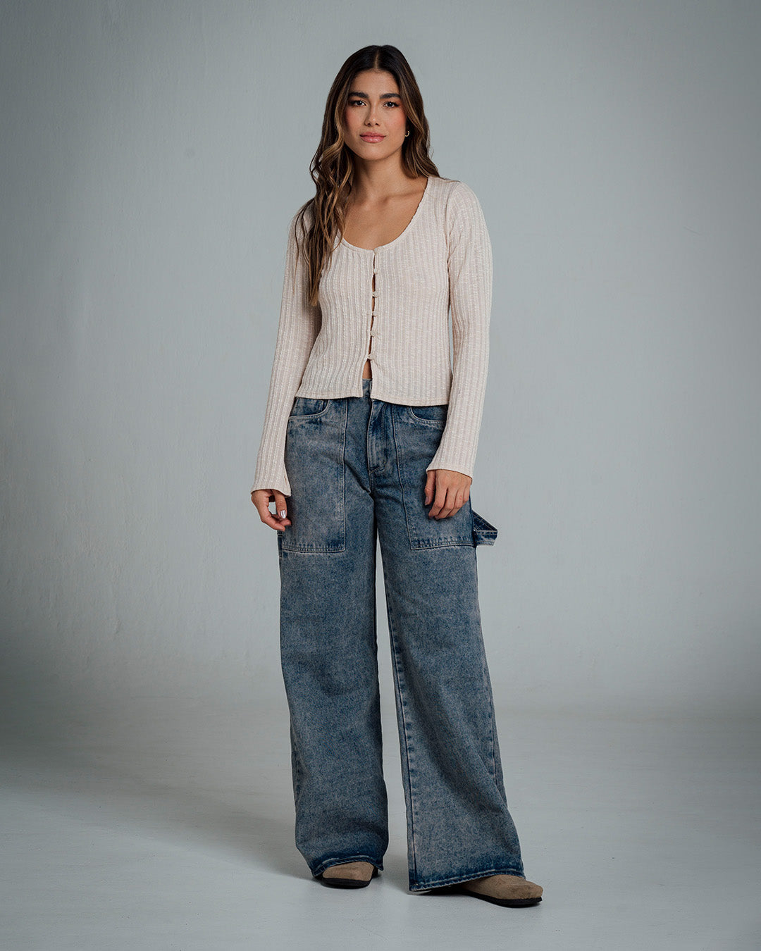 BLUSA SEMI AMPLIA LARGO MEDIO MANGA LARG