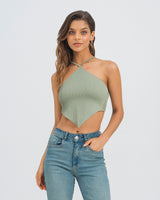 BLUSA AJUSTADA CUELLO HALTER OLIVO