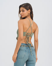 BLUSA AJUSTADA CUELLO HALTER OLIVO
