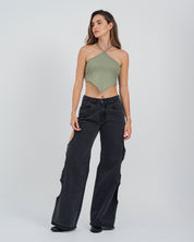 BLUSA AJUSTADA CUELLO HALTER OLIVO
