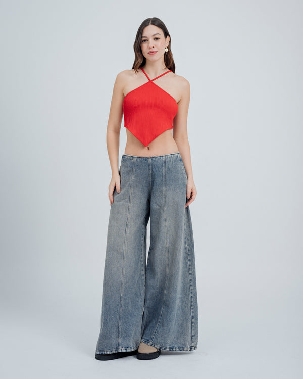 BLUSA AJUSTADA CUELLO HALTER SOLI