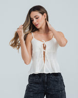 BLUSA SEMI AMPLIA TIRAS MAVE