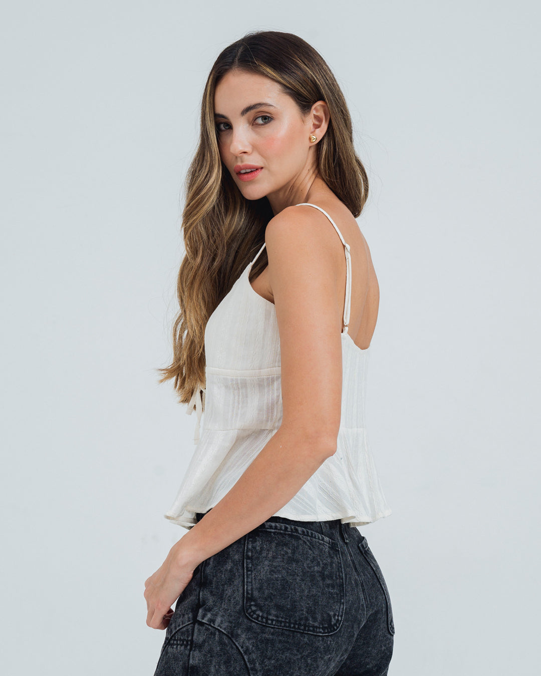 BLUSA SEMI AMPLIA TIRAS MAVE