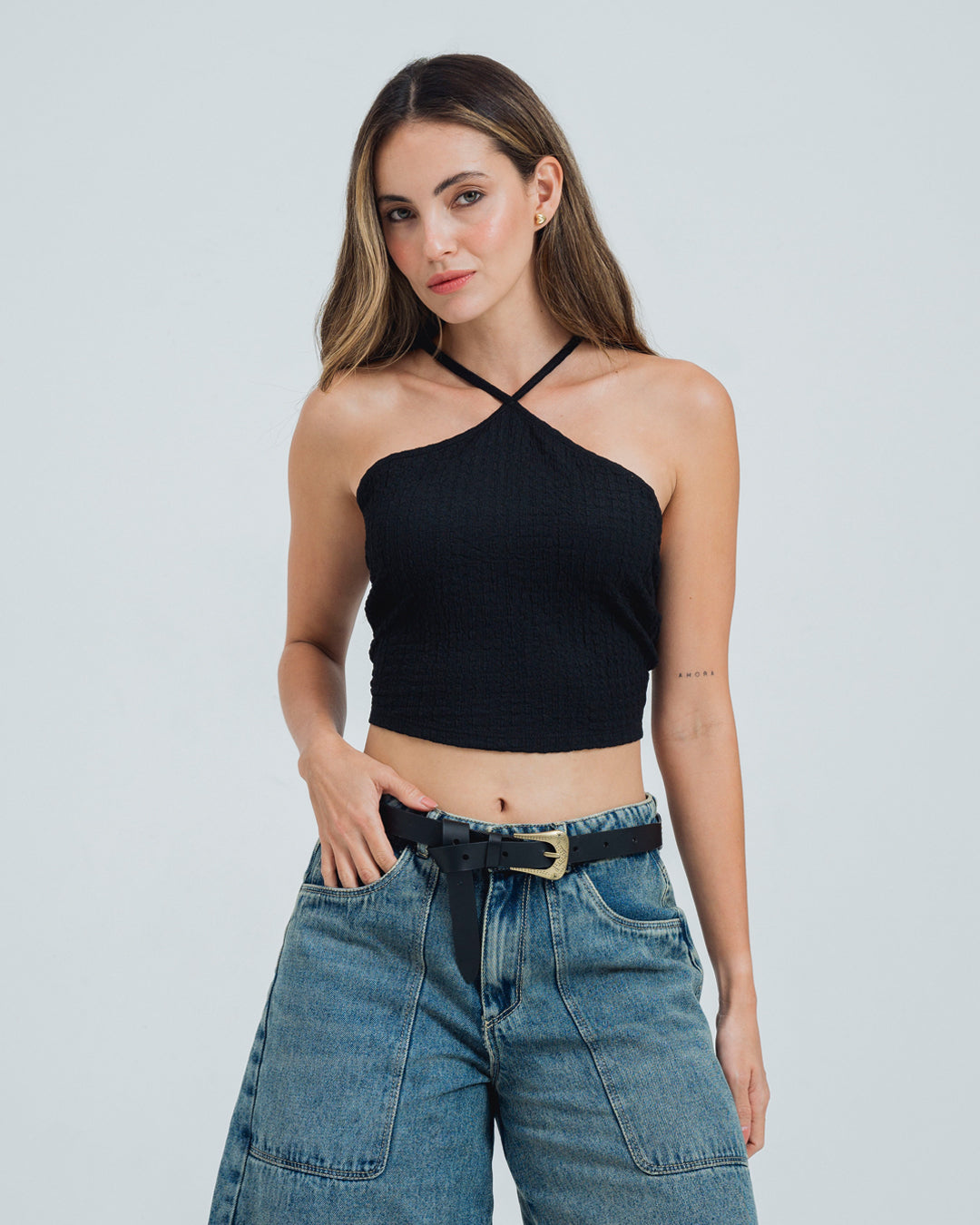 BLUSA AJUSTADA CORTA TIRAS TRIGAL
