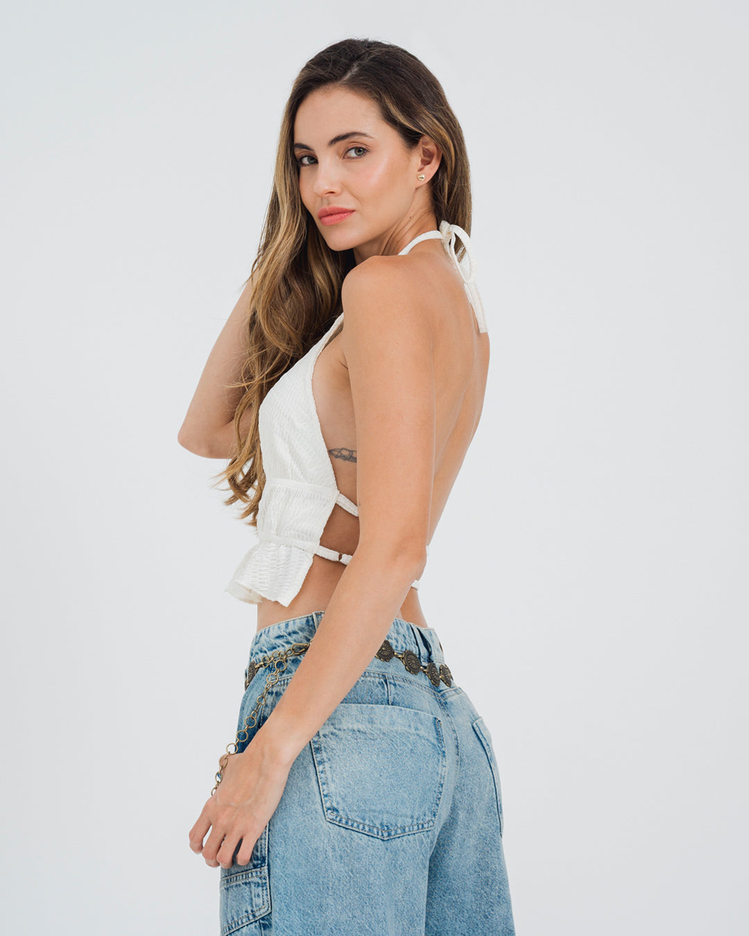 BLUSA AJUSTADA CUELLO HALTER RUCHED
