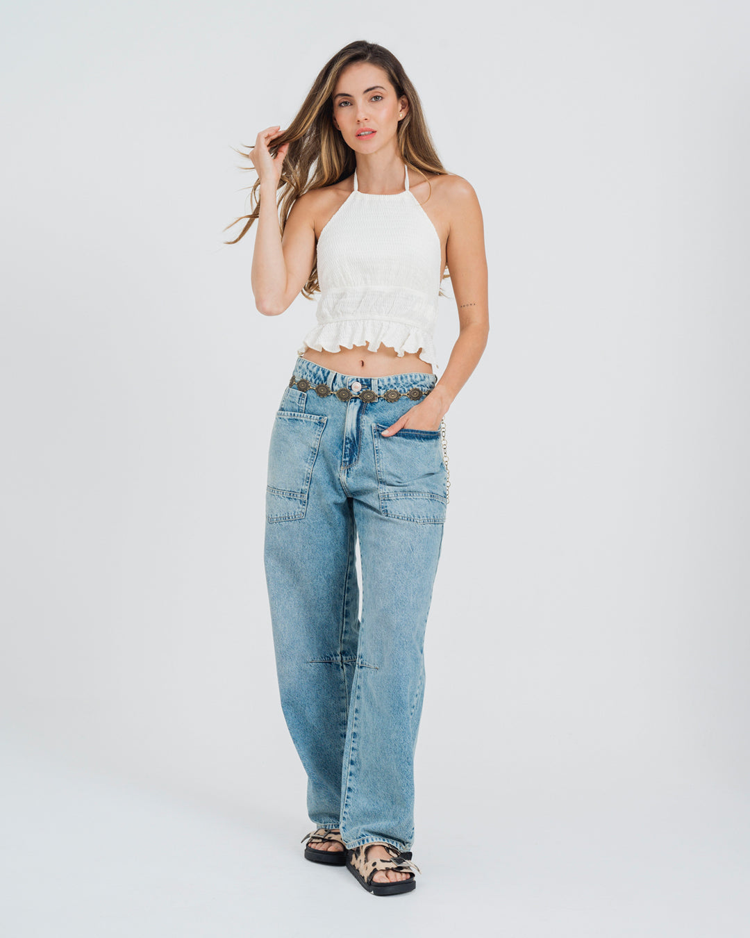 BLUSA AJUSTADA CUELLO HALTER RUCHED