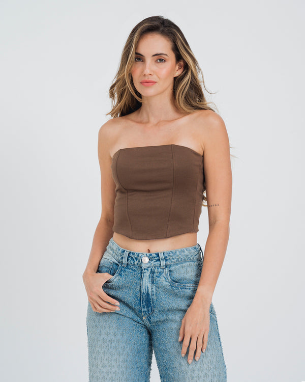 BLUSA AJUSTADA STRAPLESS TRAINI