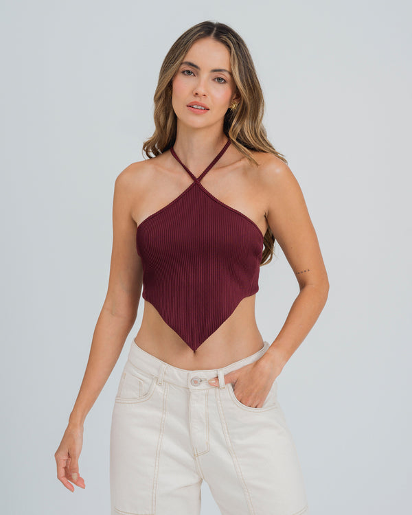 BLUSA AJUSTADA CUELLO HALTER BORUSIA