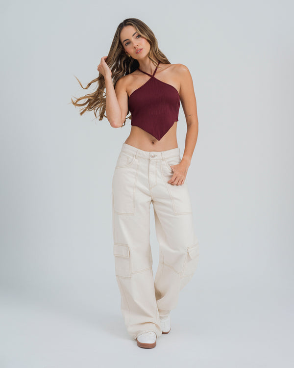 BLUSA AJUSTADA CUELLO HALTER BORUSIA