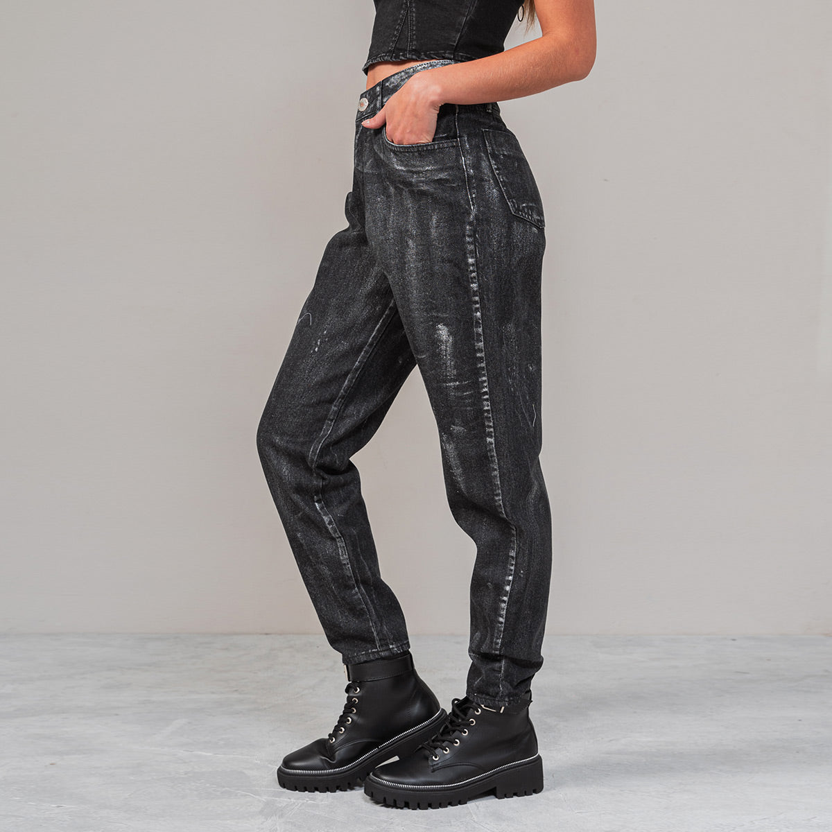 JEAN MOMFIT TALLE ALTO FOIL