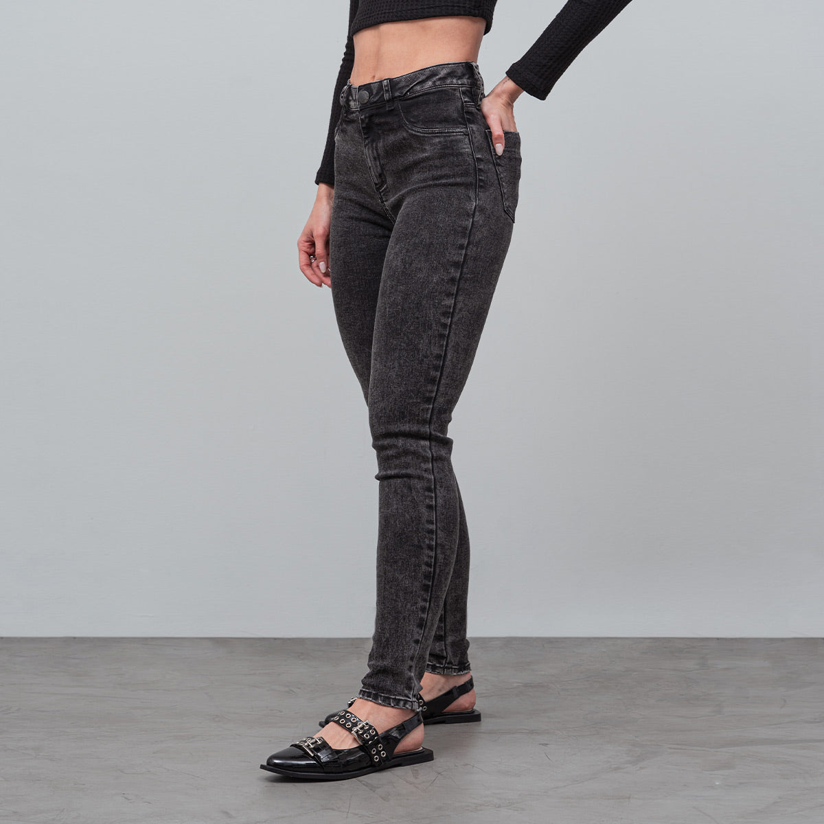 JEAN SKINNY TALLE ALTO GRIAS