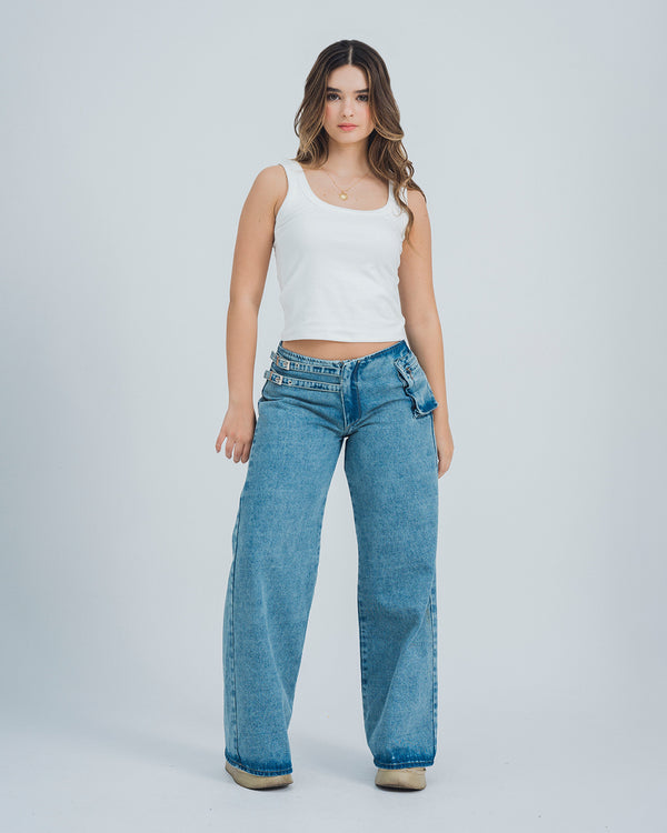 JEAN WIDE LEG TALLE ALTO TRANI