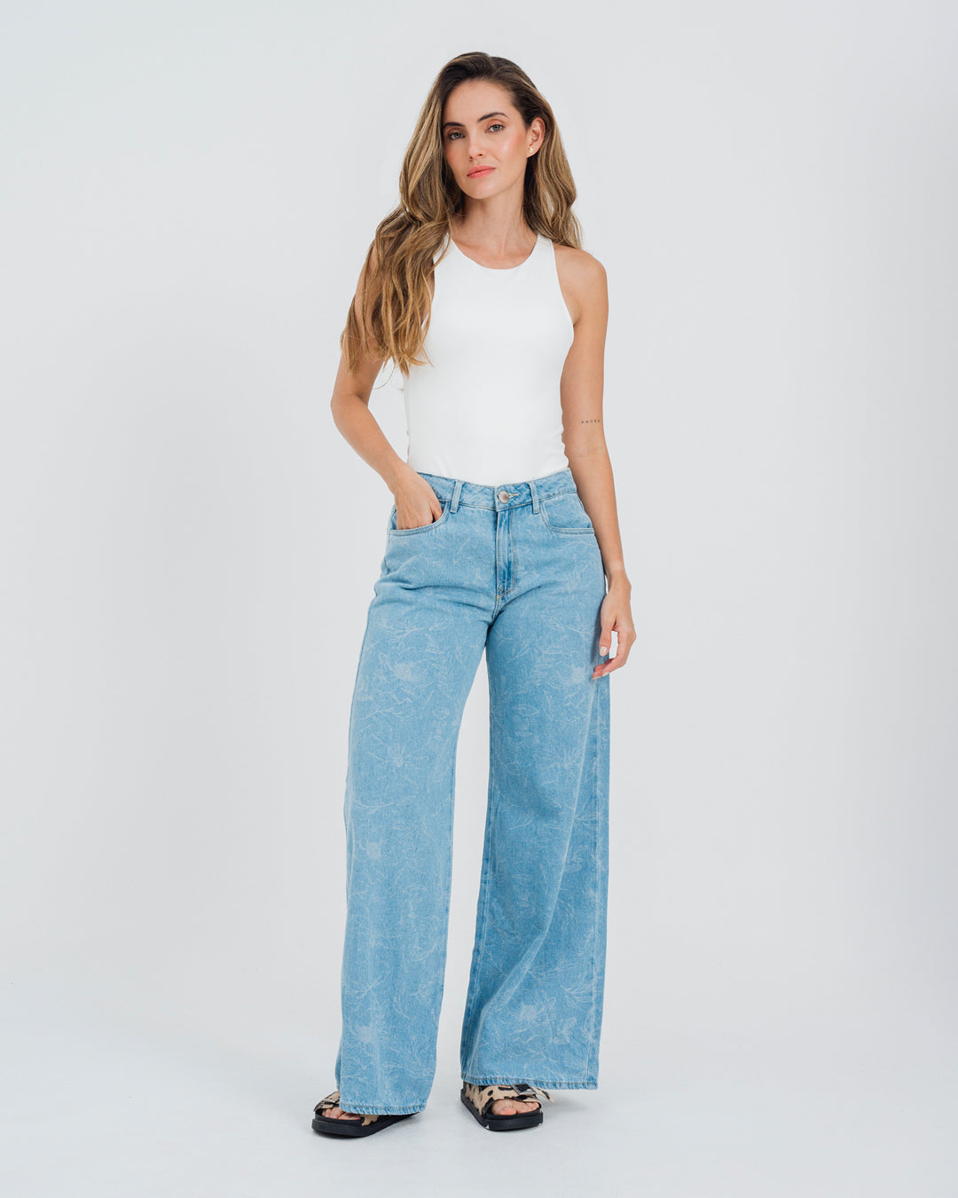 JEAN WIDE LEG TALLE ALTO FARO