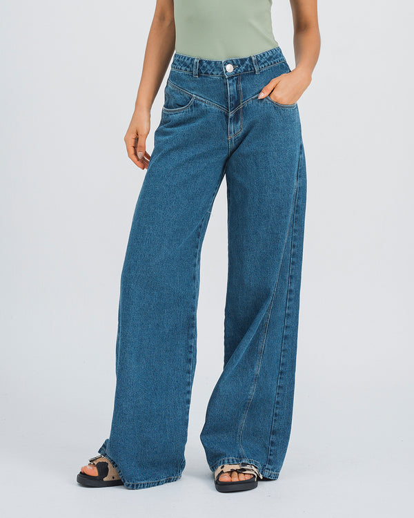 JEAN WIDE LEG TALLE ALTO MAREA