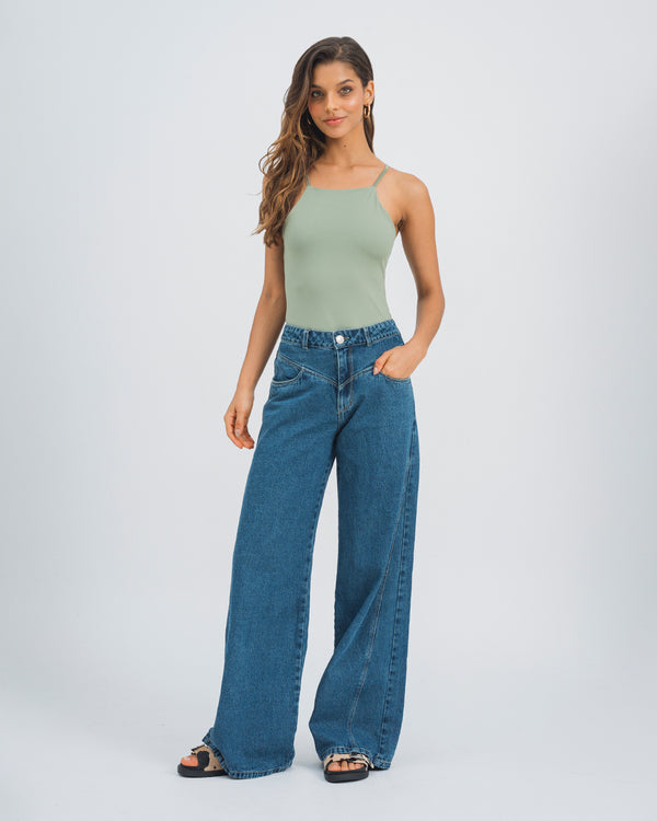 JEAN WIDE LEG TALLE ALTO MAREA