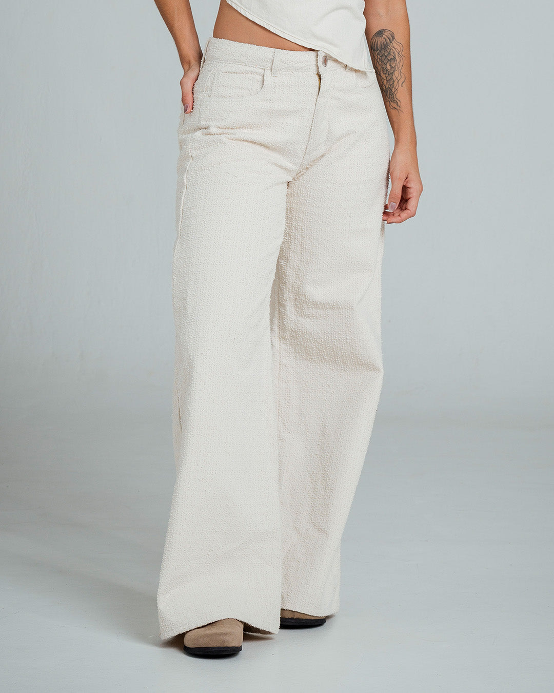 PANTALON WIDE LEG TALLE ALTO VANILE