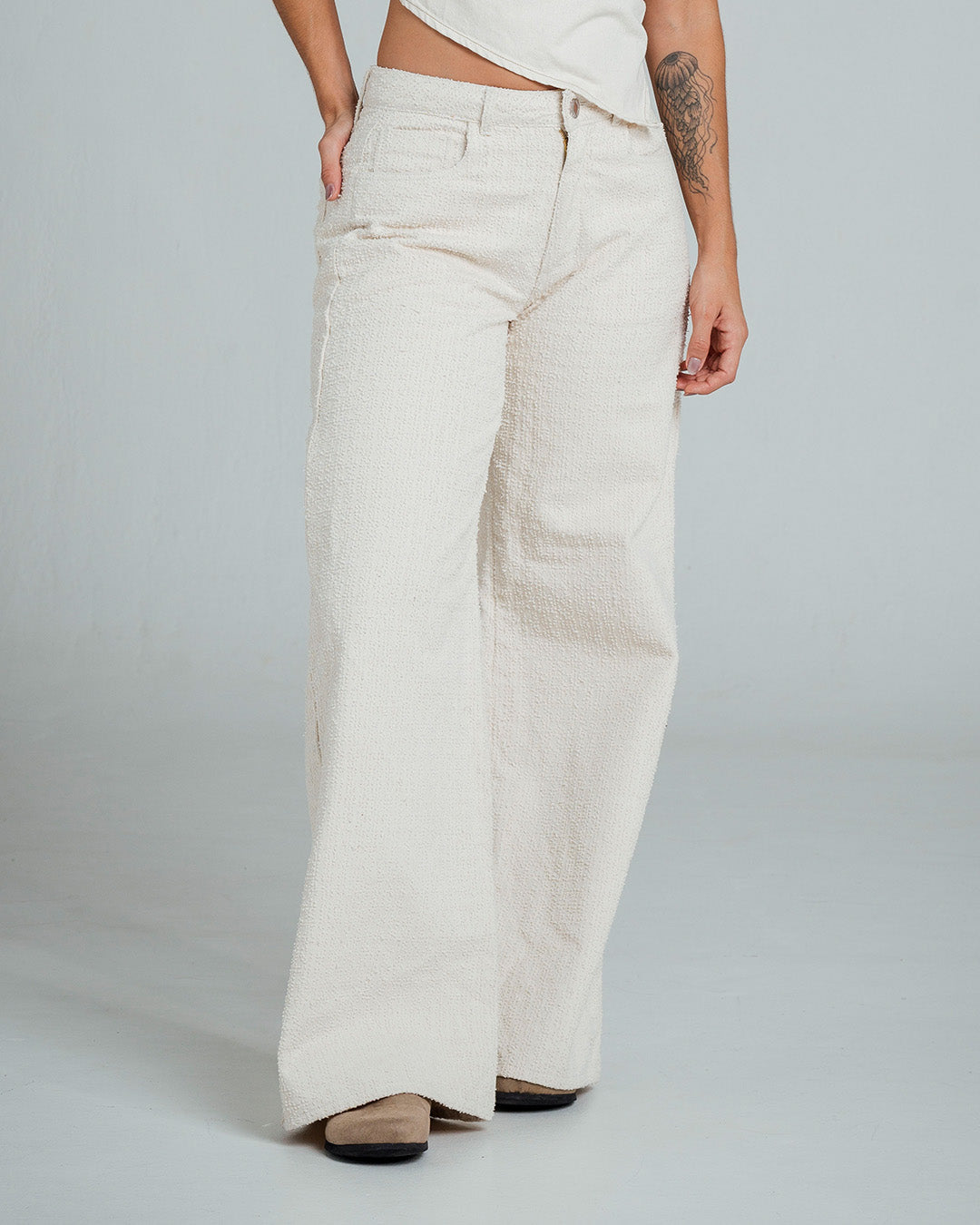 PANTALON WIDE LEG TALLE ALTO VANILE