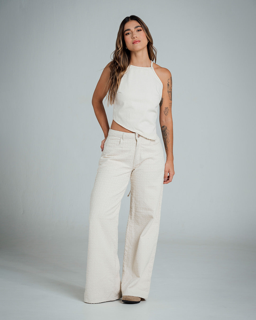 PANTALON WIDE LEG TALLE ALTO VANILE