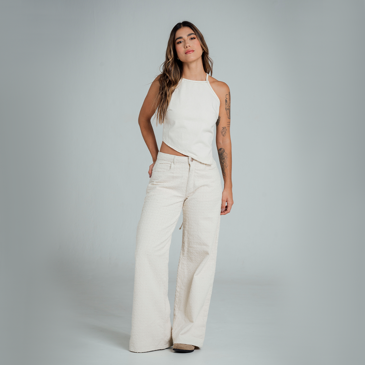 PANTALON WIDE LEG TALLE ALTO VANILE