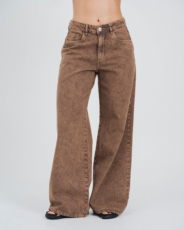 PANTALON WIDE LEG TALLE ALTO MARRONE