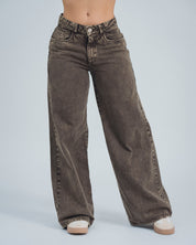 PANTALON WIDE LEG TALLE ALTO MARRONE