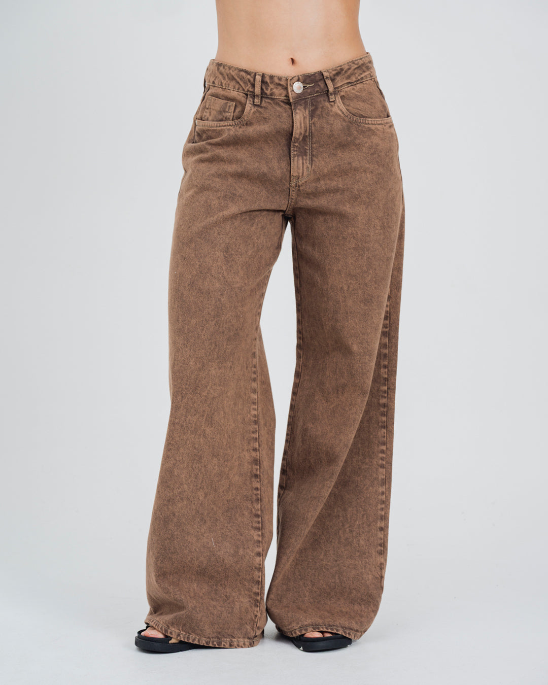 PANTALON WIDE LEG TALLE ALTO MARRONE
