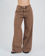 PANTALON WIDE LEG TALLE ALTO MARRONE