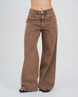 PANTALON WIDE LEG TALLE ALTO MARRONE