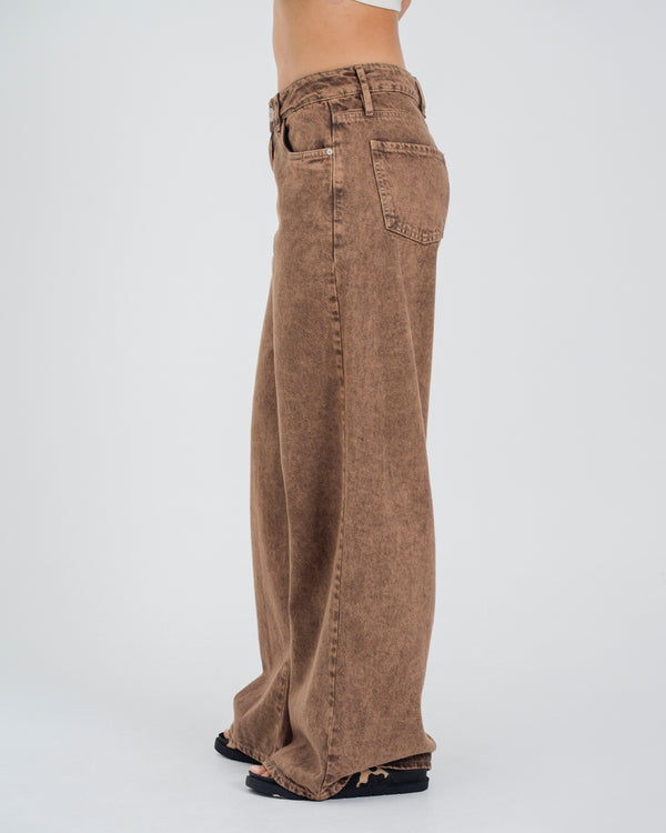 PANTALON WIDE LEG TALLE ALTO MARRONE