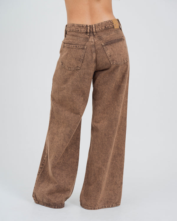 PANTALON WIDE LEG TALLE ALTO MARRONE