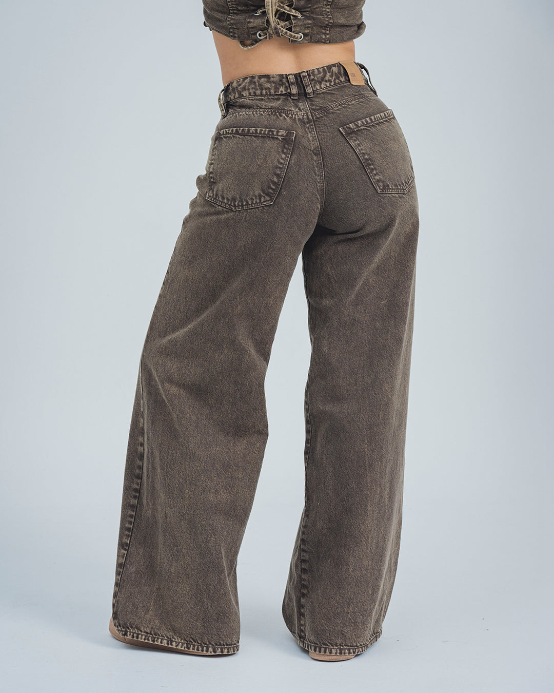 PANTALON WIDE LEG TALLE ALTO MARRONE