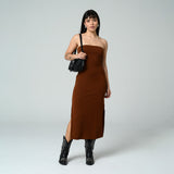 VESTIDO AJUSTADO LARGO STRAPLESS SAND