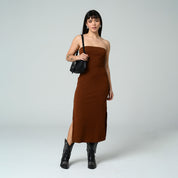 VESTIDO AJUSTADO LARGO STRAPLESS SAND