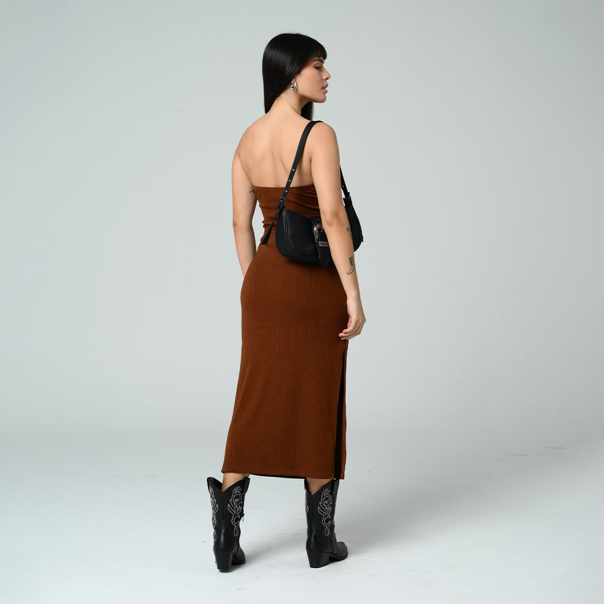 VESTIDO AJUSTADO LARGO STRAPLESS SAND